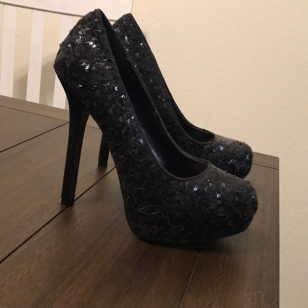 Black glitter heels